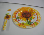 Sunflower painted cake serving glass plate