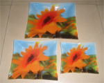 Sunflower painted art dessert serving glass dish